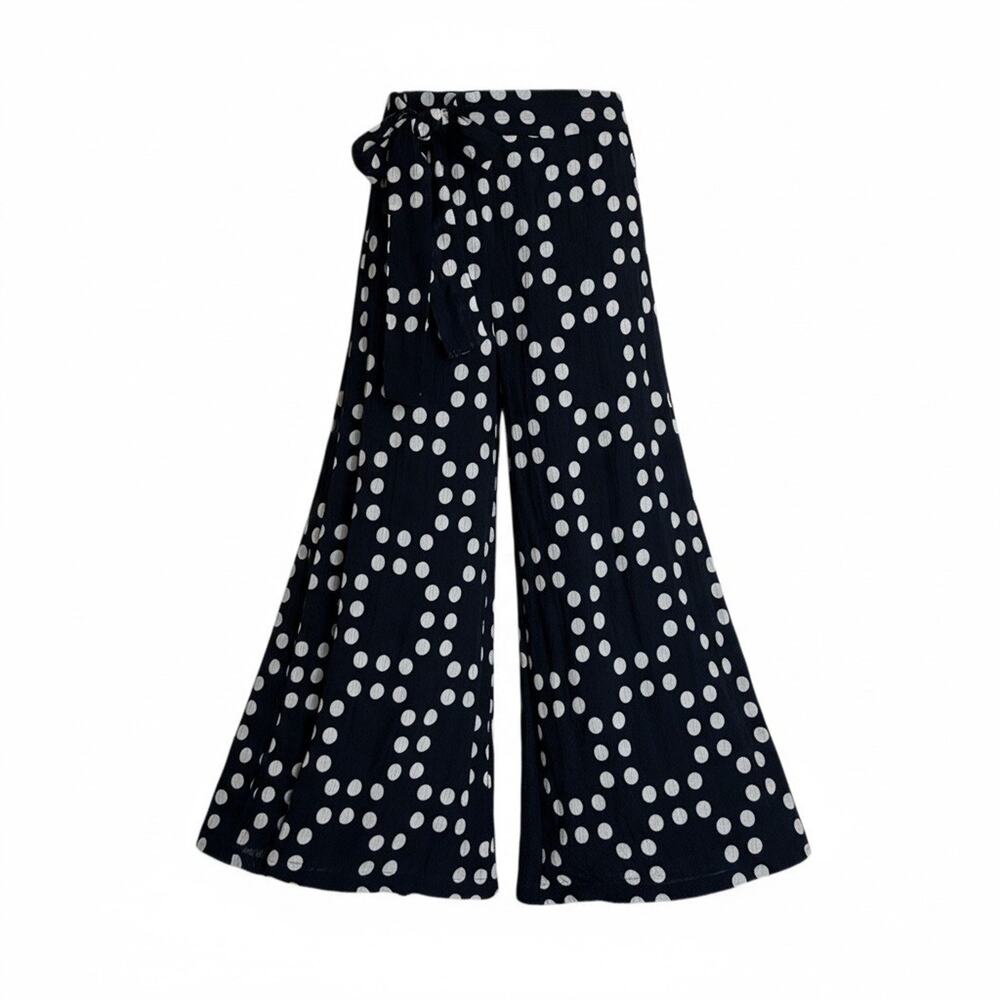 Anthropologie Eva Franco Polka Dot Palazzo Pants Black White Crinkle Gauze Sz 0
